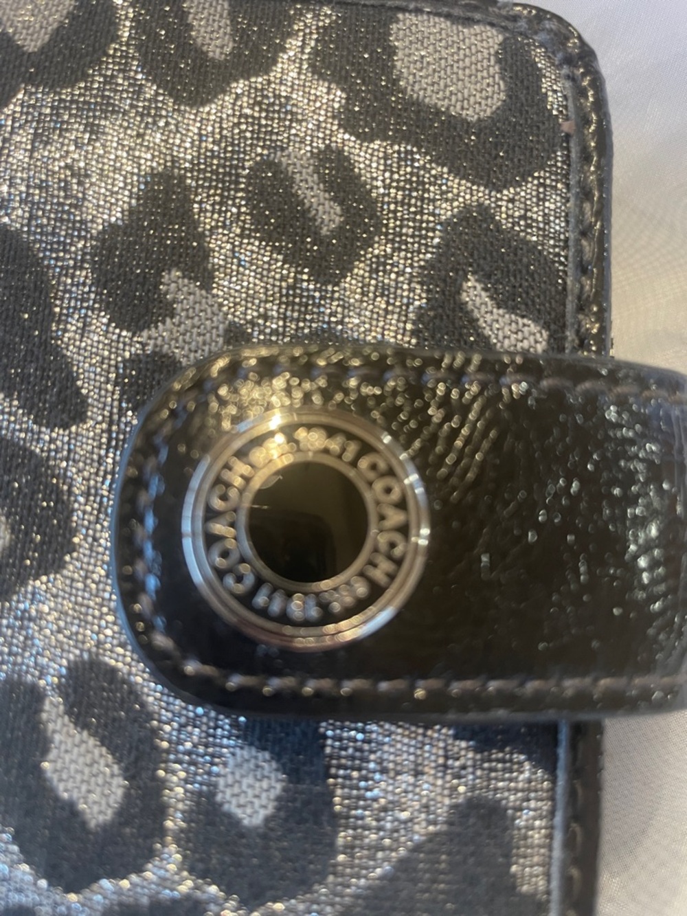 Coach Metallic Silver and Black Leopard Zip Wallet - Picture 2 of 9